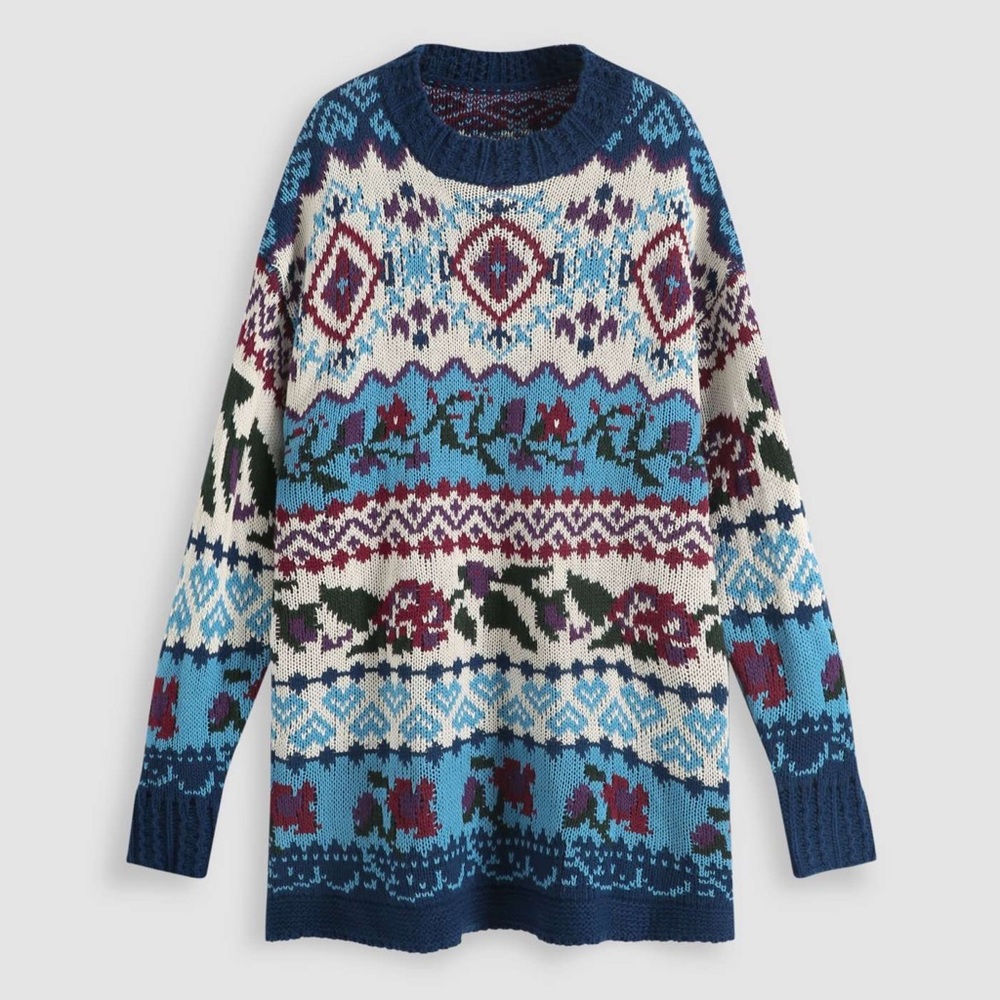Boho floral stripe sweater